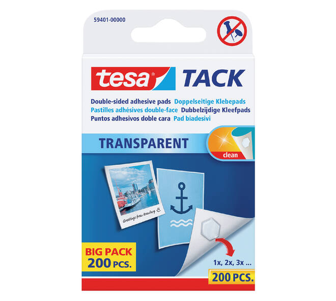 Kleefpads tesa® TACK dubbelzijdig transparant 200 stuks 200 stuks