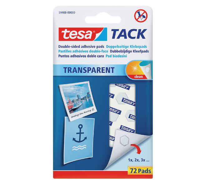Kleefpads tesa® TACK dubbelzijdig transparant 72 stuks
