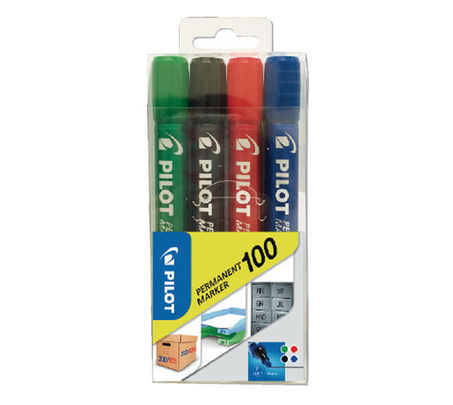 Viltstift PILOT 100 rond fijn assorti blister à 4 stuks