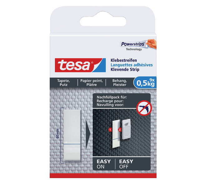 Kleefstrips tesa® behang & pleisterwerk 0,5kg wit 9 stuks 9 stuks