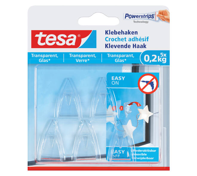 Klevende haak tesa® 0,2kg transparant 5 stuks