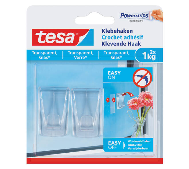 Klevende haak tesa® 1kg transparant 2 stuks