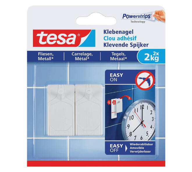Klevende Spijker tesa® tegels & metaal 2kg wit 2 stuks