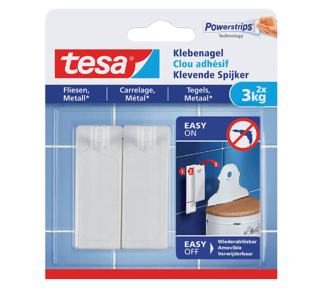Klevende Spijker tesa® tegels & metaal 3kg wit 2 stuks
