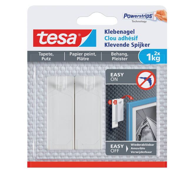 Klevende spijker tesa® behang en pleisterwerk 1kg wit 2 stuks