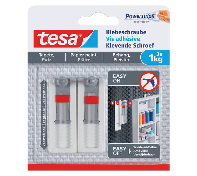 Klevende schroef tesa® behang en pleisterwerk 1kg verstelbaar wit 2 stuks
