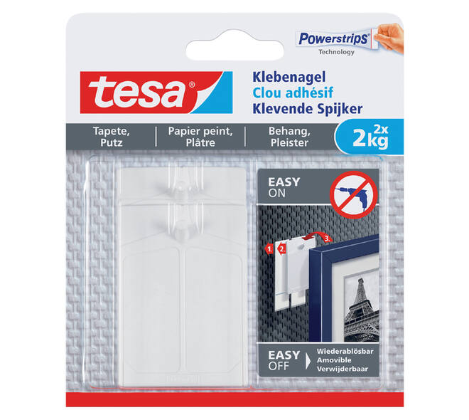Klevende spijker tesa® behang en pleisterwerk 2kg wit 2 stuks