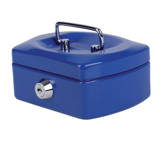 Geldkist Pavo met muntgleuf 125x95x60mm blauw