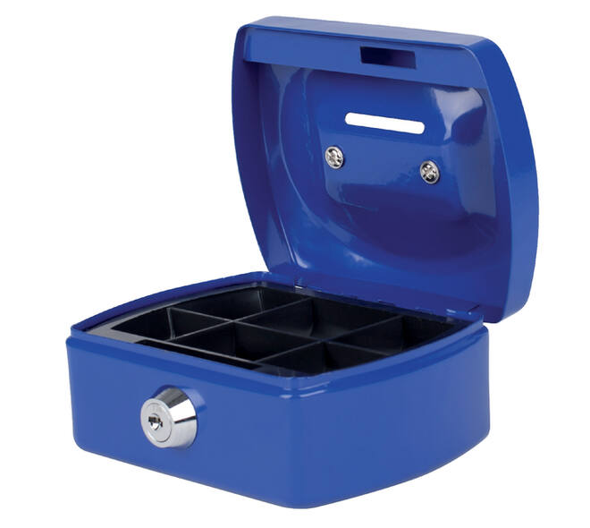 Geldkist Pavo met muntgleuf 125x95x60mm blauw