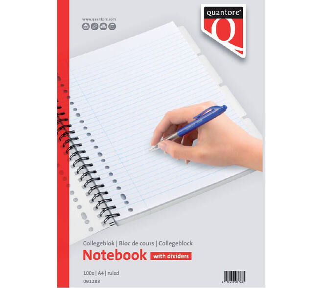 Collegeblok Quantore A4 lijn 23-gaats 4 tabs 200 pagina's 70gr