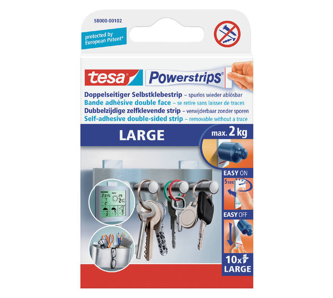 Kleefstrips tesa Powerstrips® LARGE dubbelzijdig 2kg 10 stuks