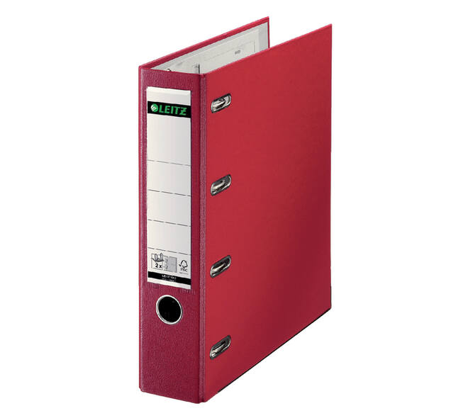 Giro-bank ordner Leitz A4 met dubbele mechaniek 80mm PP rood