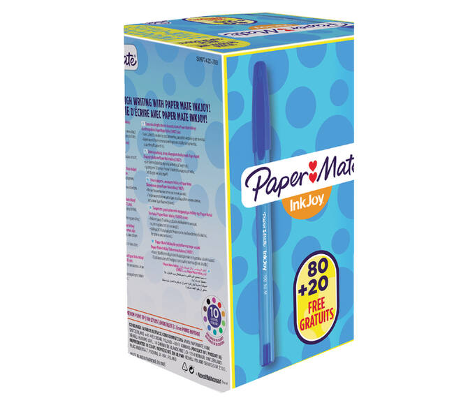 Balpen Paper Mate Inkjoy 100 medium blauw valuepack 80+20 gratis