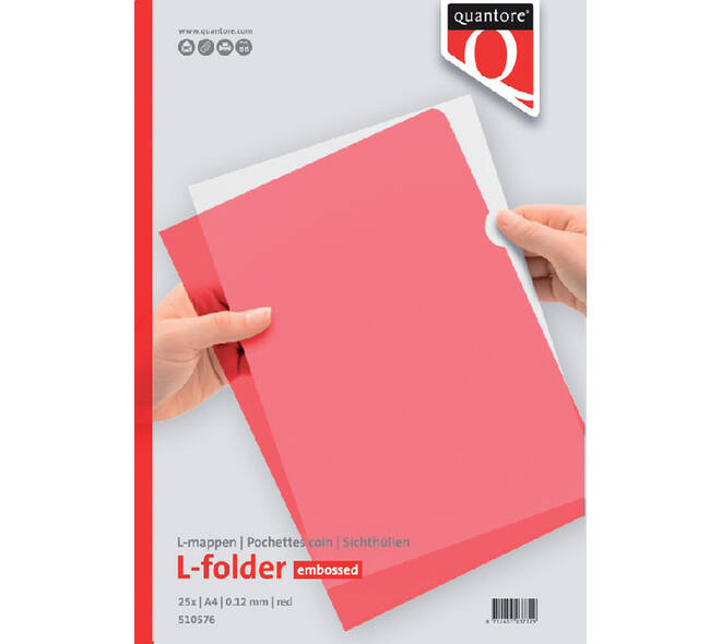 Insteekmap L-model Quantore A4 PP 0.12mm rood 25 stuks