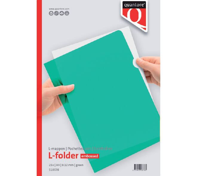 Insteekmap L-model Quantore A4 PP 0.12mm groen 25 stuks