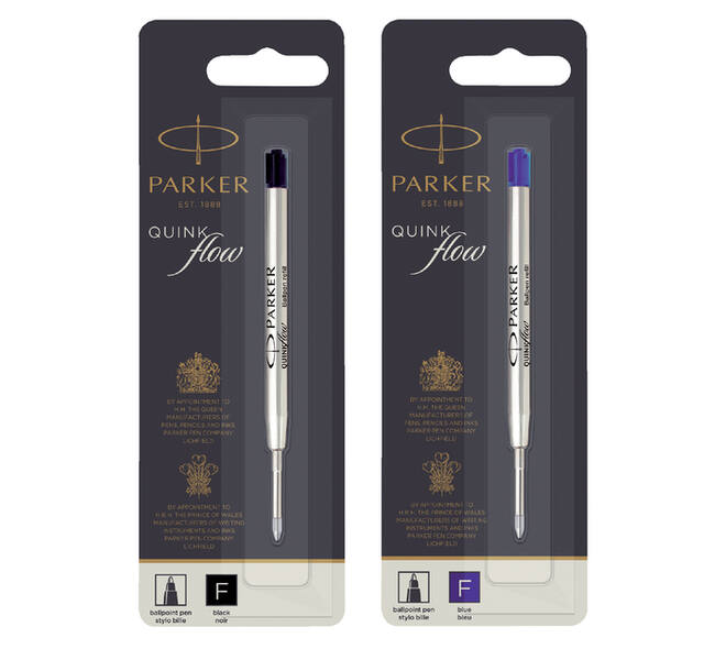 Balpenvulling Parker Quinkflow fijn blauw blister à 1 stuk