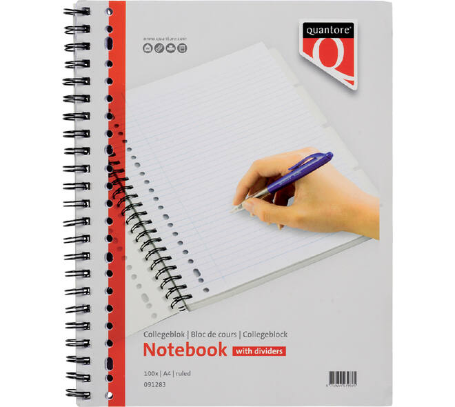 Collegeblok Quantore A4 lijn 23-gaats 4 tabs 200 pagina's 70gr