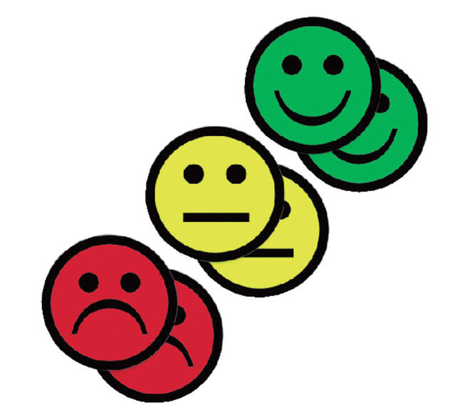 Magneet smiley 50mm 2x geel 2x groen 2x rood