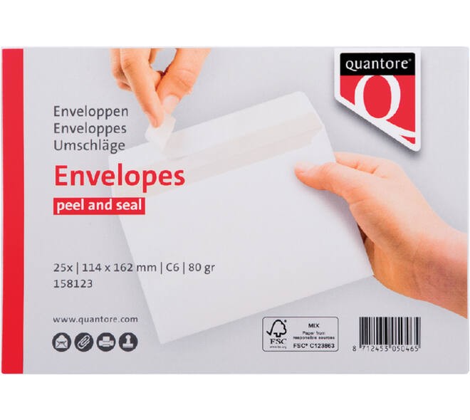 Envelop Quantore bank C6 114x162mm zelfklevend wit 25 stuks