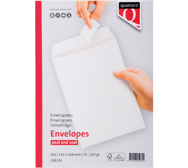 Envelop Quantore akte C5 162x229mm zelfklevend wit 25 stuks