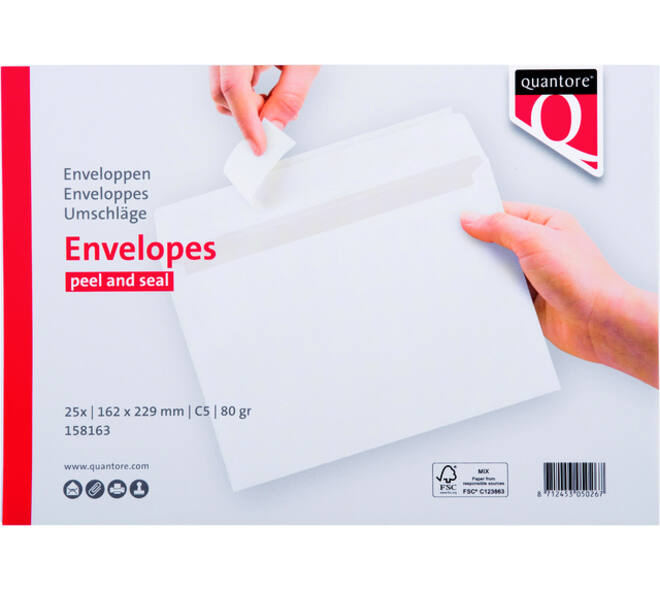 Envelop Quantore bank C5 162x229mm zelfklevend wit 25 stuks
