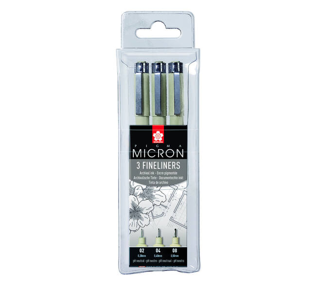 Fineliner Sakura Pigma Micron set à 3 schrijfbreedtes fijn zwart