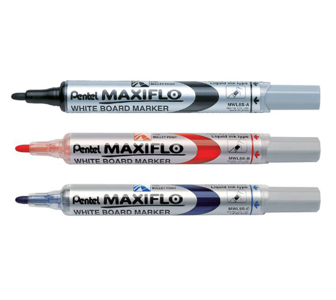 Whiteboardmarker Pentel MWL5S Maxiflo rond 1mm zwart