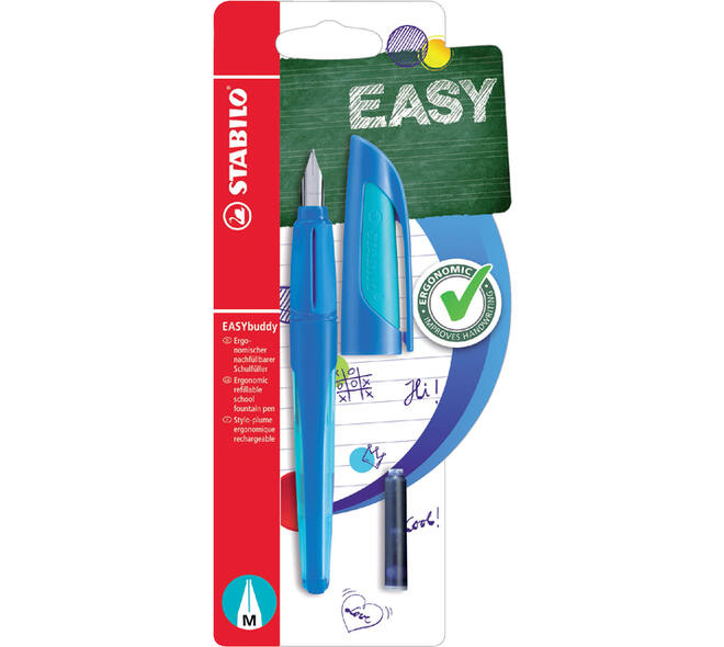 Vulpen STABILO Easybuddy rechts medium donkerblauw/lichtblauw blister