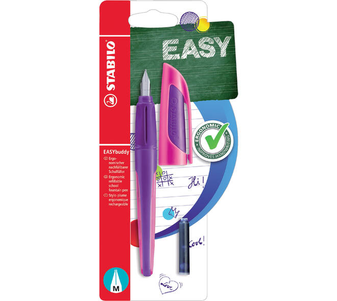 Vulpen STABILO Easybuddy rechtshandig M paars/magenta blister à 1 stuk