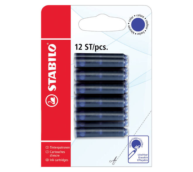 Inktpatroon STABILO blauw blister à 12 stuks