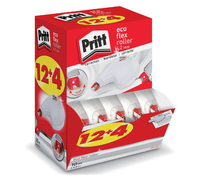 Correctietape Pritt ECO Flex 4.2mmx10m promo pack à 12+4 gratis