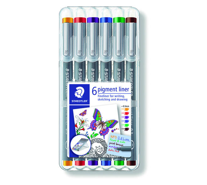 Fineliner Staedtler Pigment 308 0.3mm set à 6st assorti