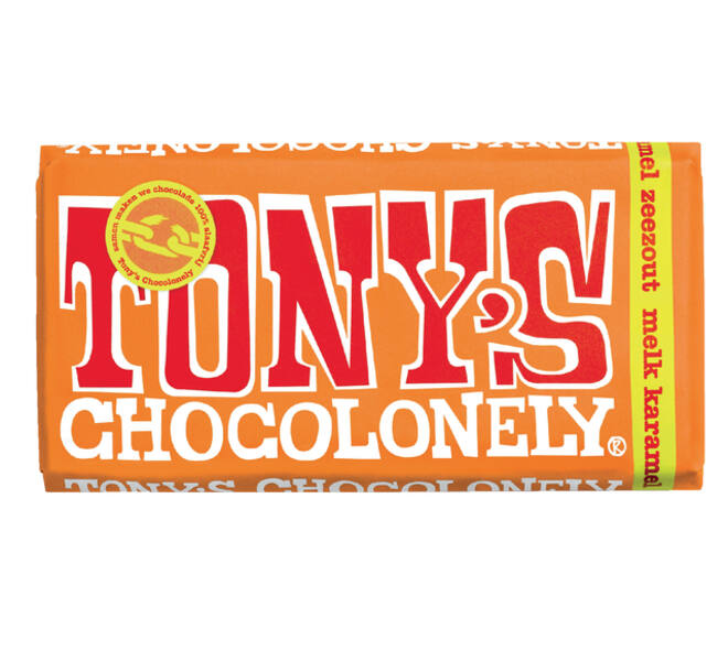 Chocolade Tony's Chocolonely melk karamel zeezout reep 180gr