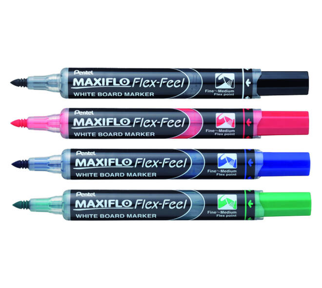 Whiteboardmarker Pentel MWL5SBF Maxiflo rond 1.5-4.5mm zwart