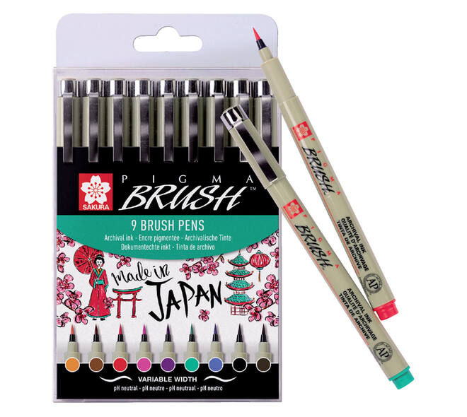 Brushstift Bruynzeel Sakura Pigma assorti 9 stuks