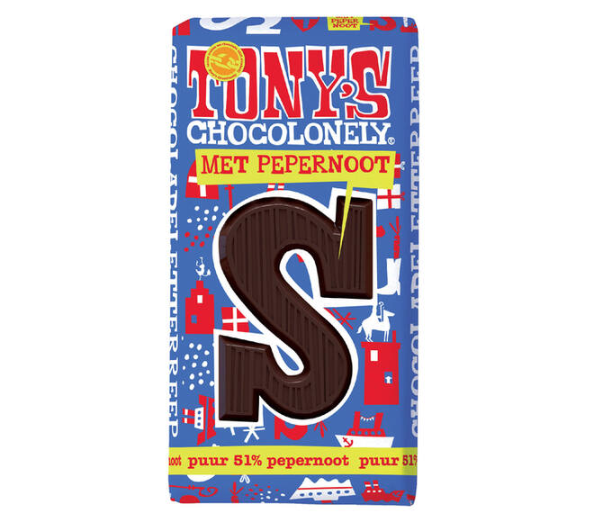 Chocoladeletter Tony's Chocolonely puur pepernoot S 180gr