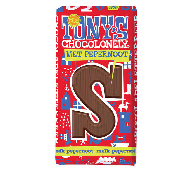 Chocoladeletter Tony's Chocolonely melk pepernoot S 180gr