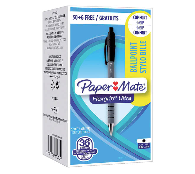 Balpen Paper Mate Flexgrip Ultra medium zwart valuepack 30+6 gratis
