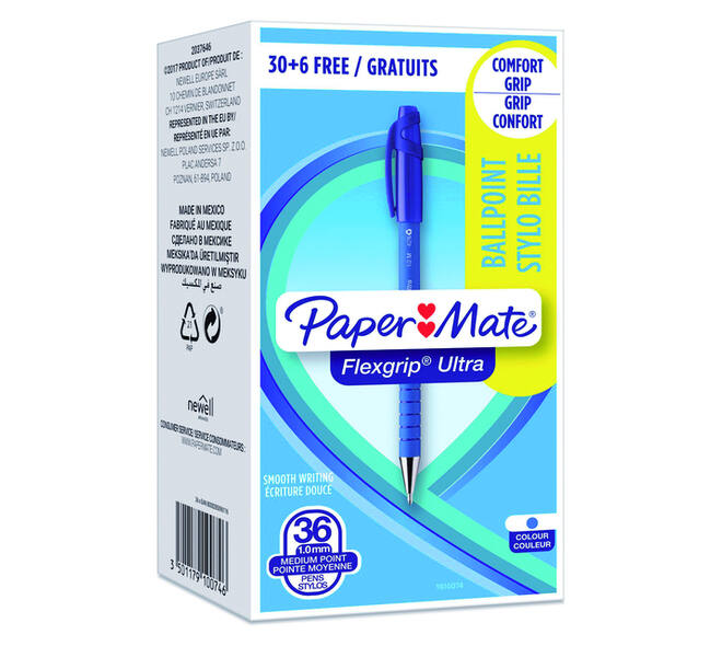 Balpen Paper Mate Flexgrip Ultra medium blauw valuepack 30+6 gratis
