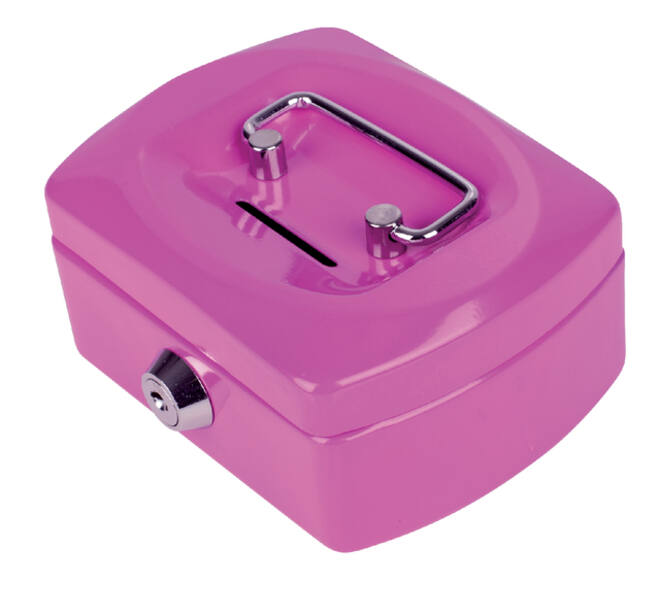 Geldkist Pavo met muntgleuf 125x95x60mm roze