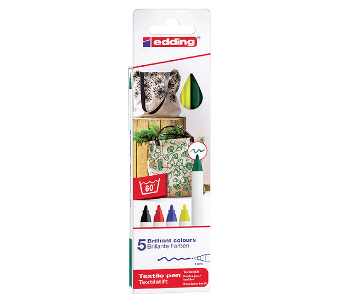 Textielmarker edding 4600 rond 1mm basis assorti 5 stuks