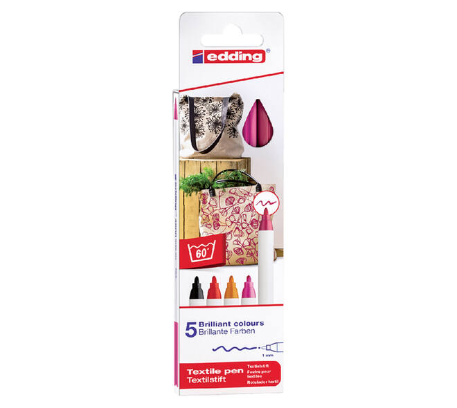 Textielmarker edding 4600 rond 1mm warm assorti 5 stuks