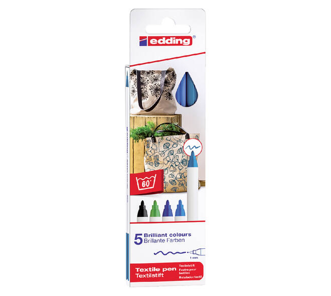 Textielmarker edding 4600 rond 1mm koel assorti 5 stuks