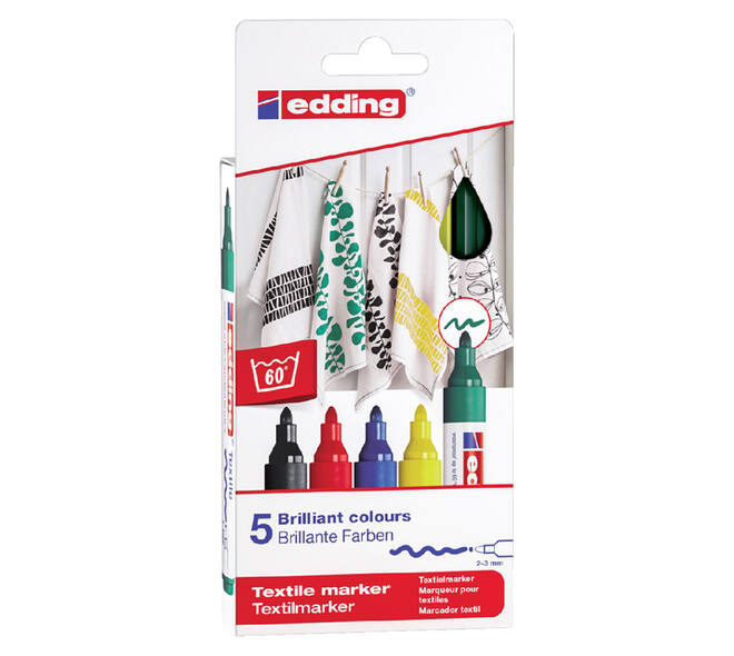 Textielmarker edding 4500 rond 2-3mm basis assorti 5 stuks