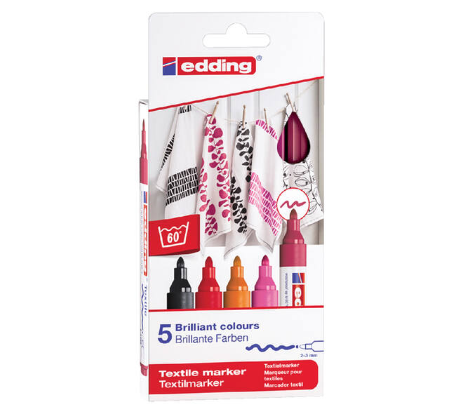 Textielmarker edding 4500 rond 2-3mm warm assorti 5 stuks