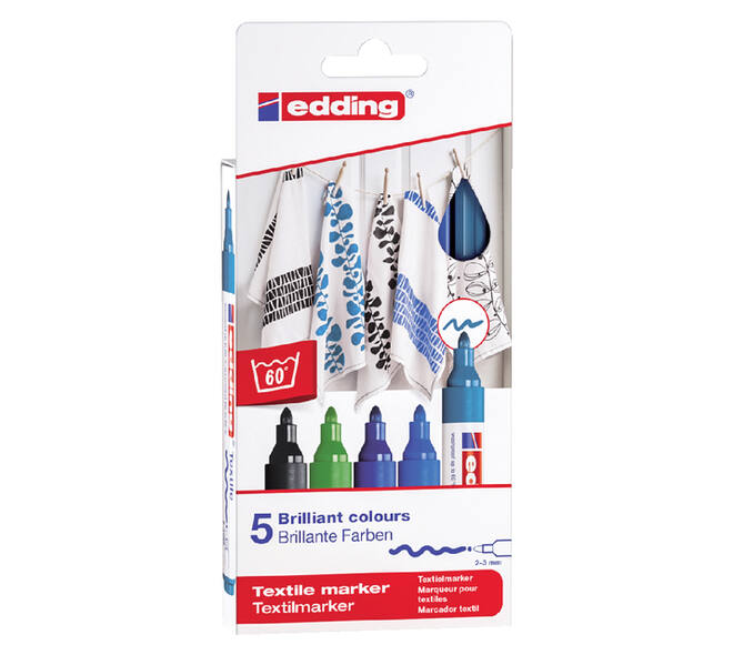 Textielmarker edding 4500 rond 2-3mm koel assorti 5 stuks