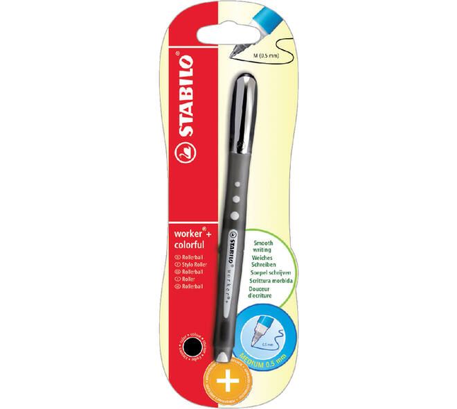 Rollerpen STABILO worker colorful 2019/46 M zwart blister à 1 stuk
