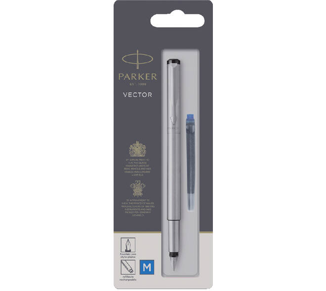 Vulpen Parker Vector stainless steel medium blister à 1 stuk