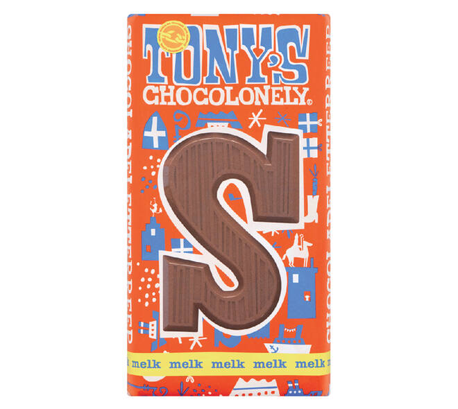 Chocoladeletter Tony's Chocolonely melk S 180gr