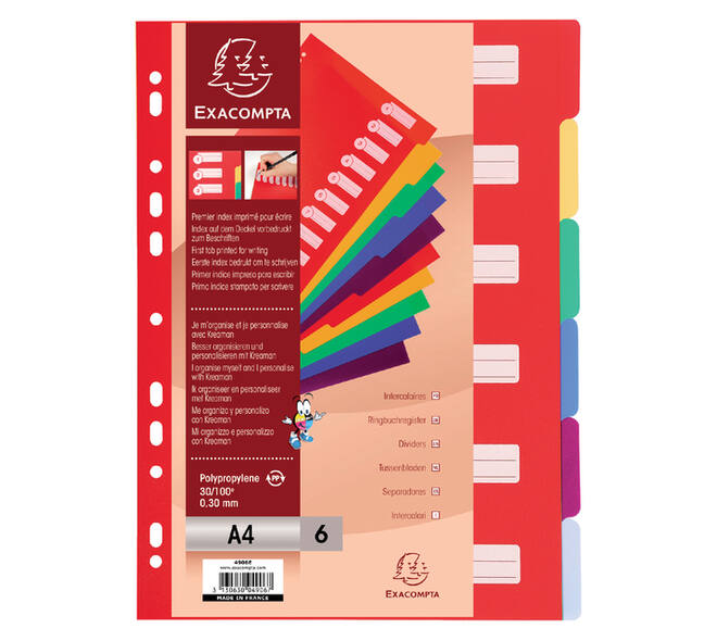 Tabbladen Exacompta 225x297mm 11-gaats 6-delig assorti PP